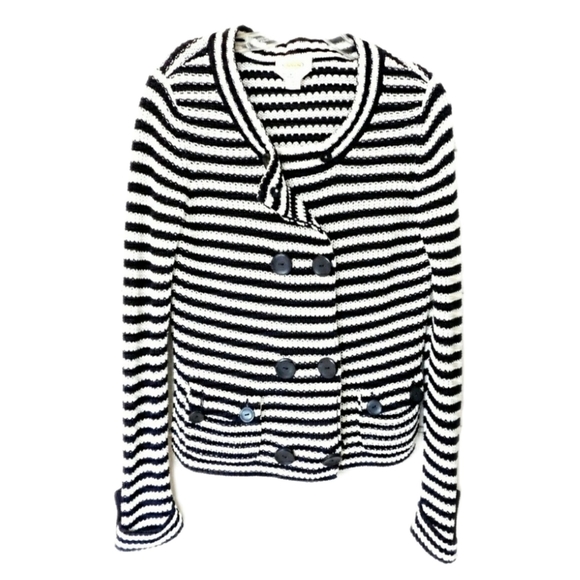 Talbots Womens Blk & White Stripe Knit Double Brested Casual Sweater Jacket Sz S - Picture 5 of 9